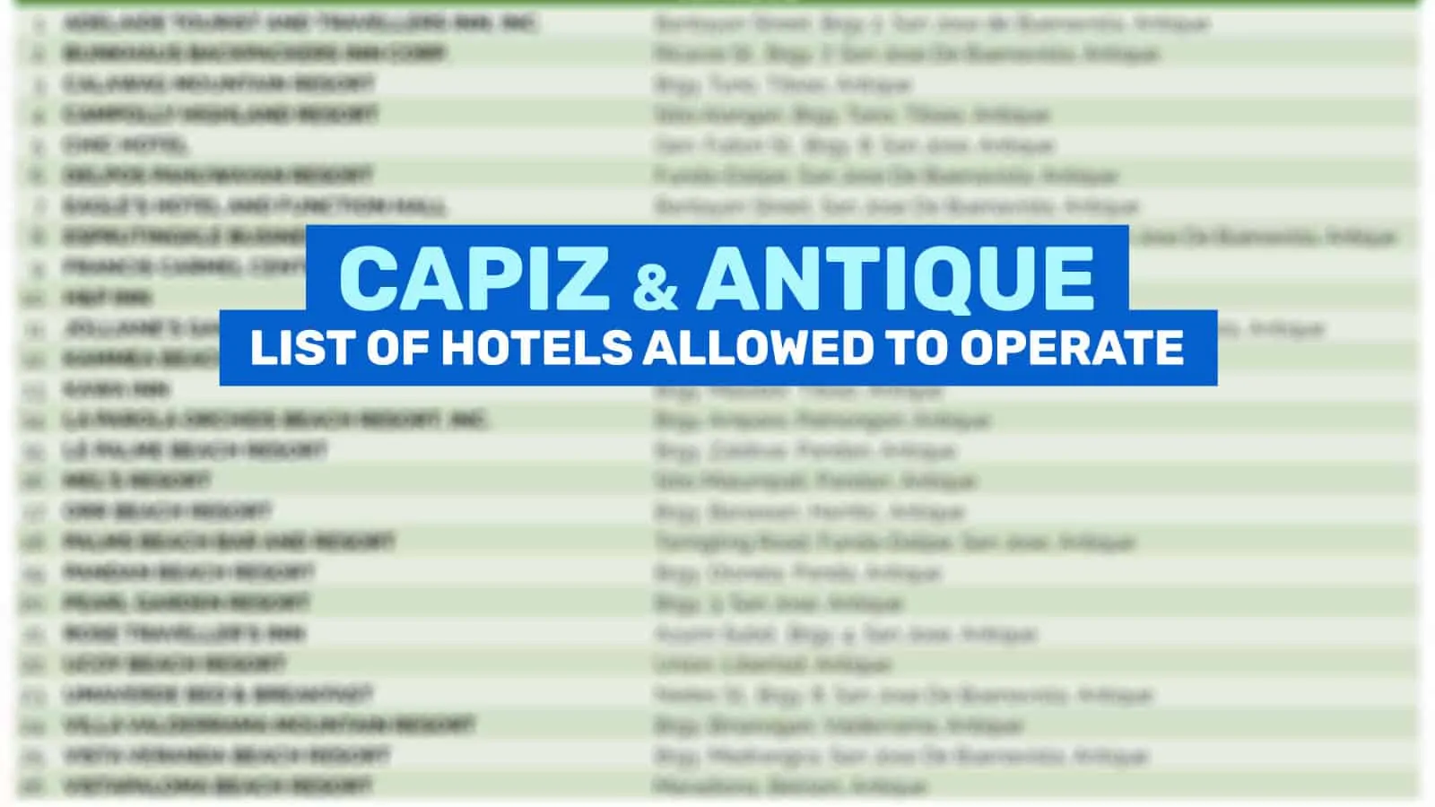 古董与卡皮兹：允许运营的酒店和度假村清单